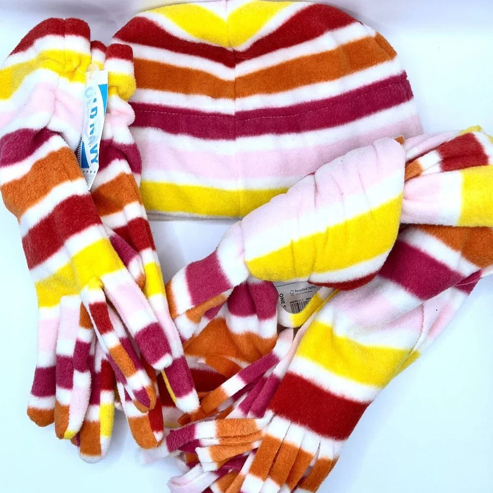 Old Navy Hat-Scarf-Gloves Striped Fleece Set